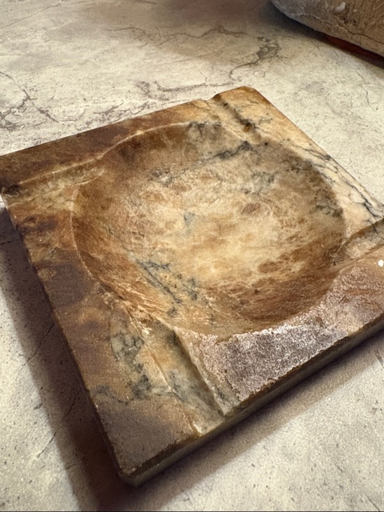 Feral In Florida Vintage Other - Hand-Carved Stone Ash Tray - Earthy Brown Marble Look Smoking Accessory
